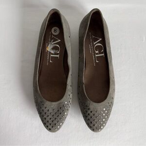 AGL Womens 38 EU (7.5 US) Attilio Giusti Suede Grommet Studded Ballet Flats Gray